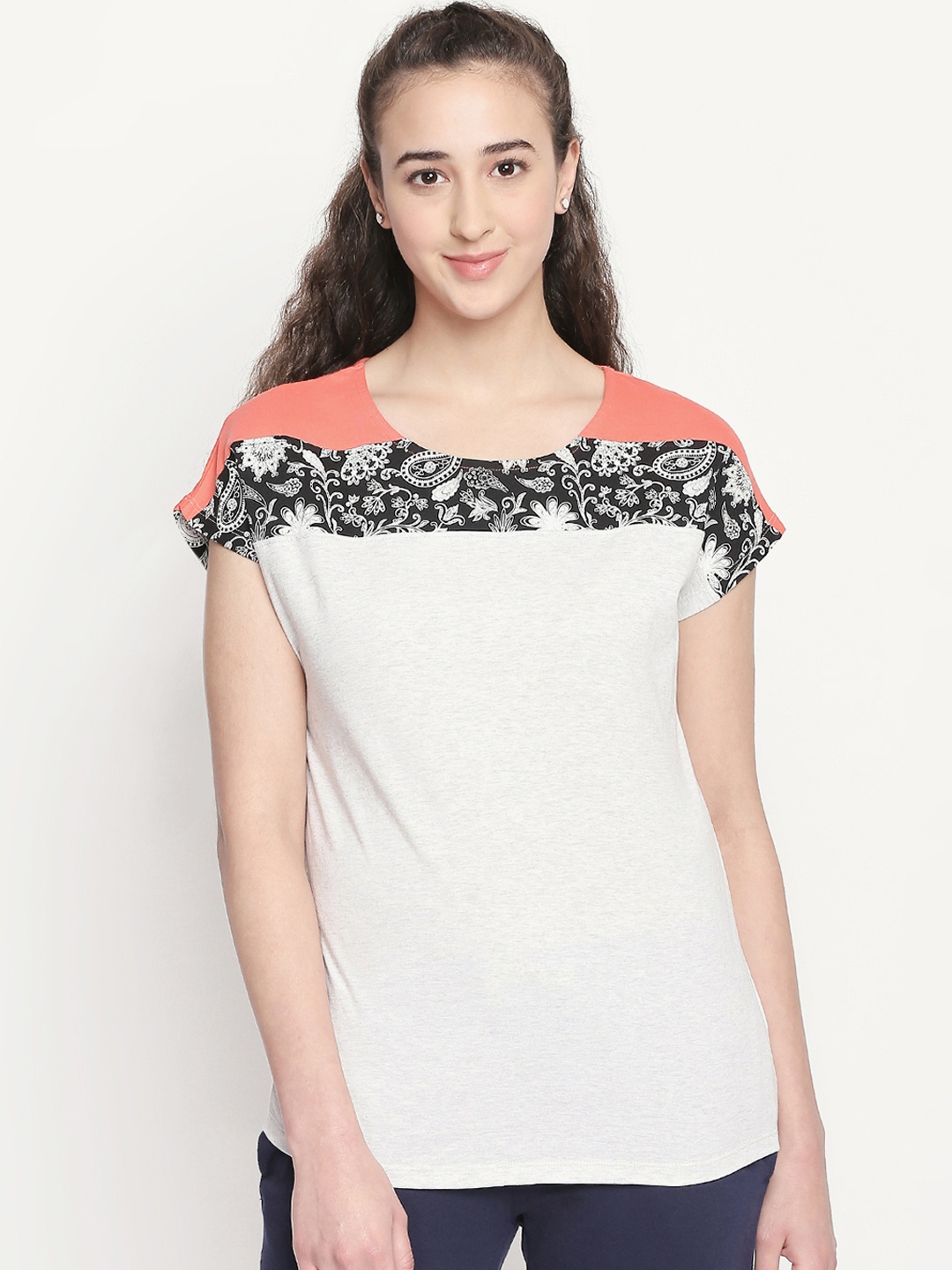 

Ajile by Pantaloons Women Grey Printed Pure Cotton Top