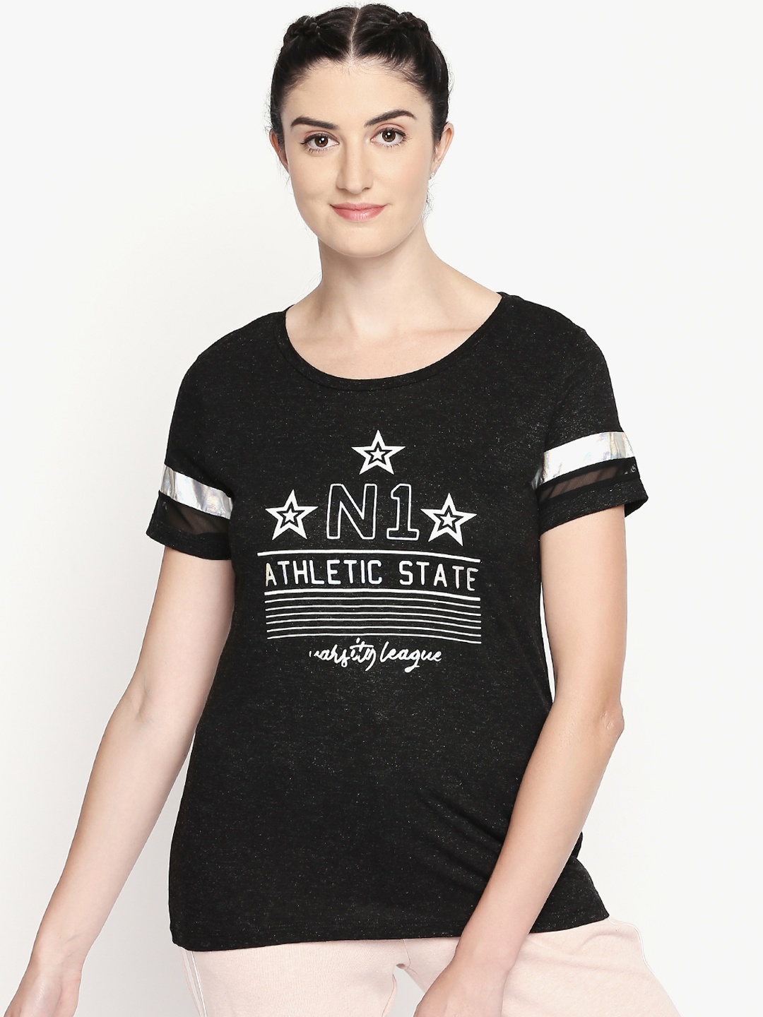 

Ajile by Pantaloons Women Black Printed Pure Cotton Top