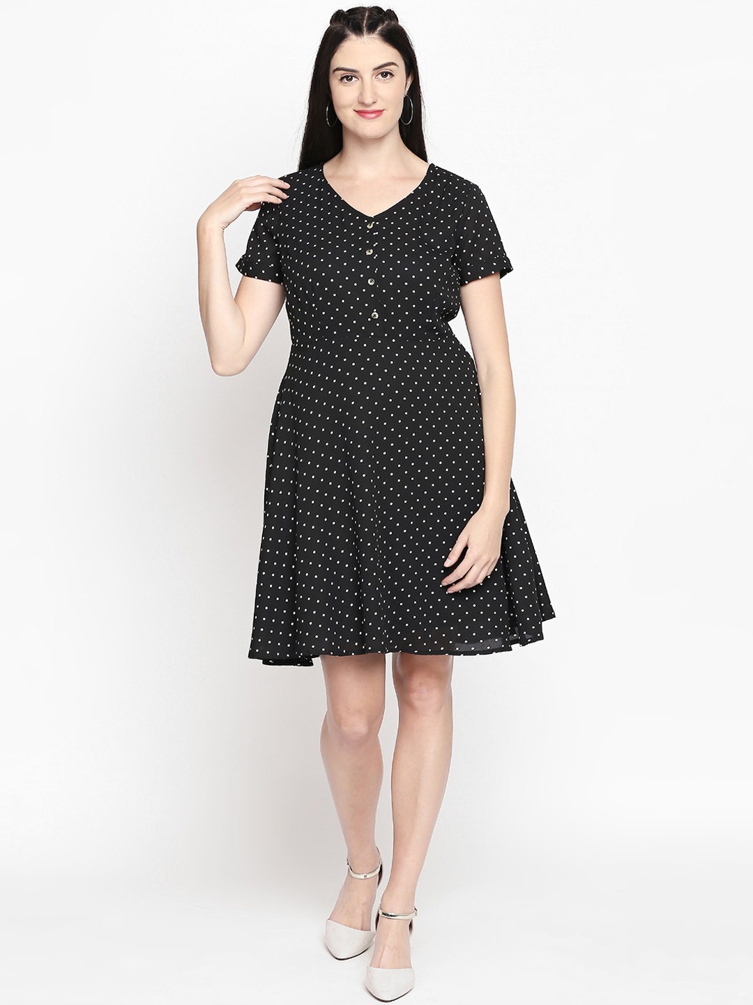 

Honey by Pantaloons Women Black Printed Fit and Flare Dress