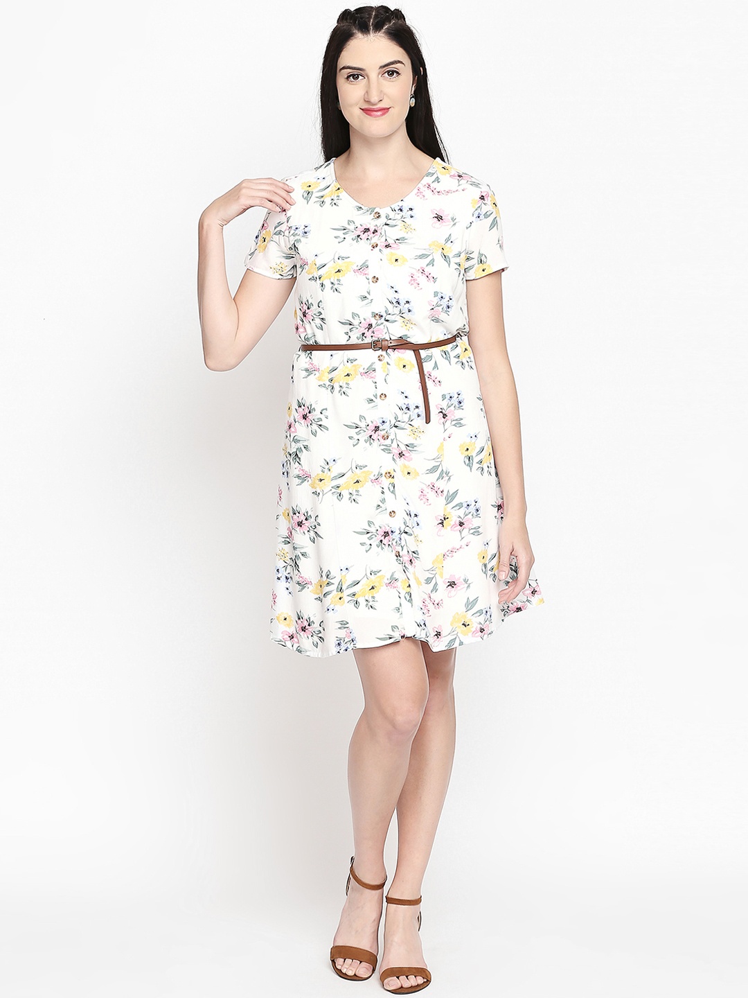 

Honey by Pantaloons Women White Printed Fit and Flare Dress
