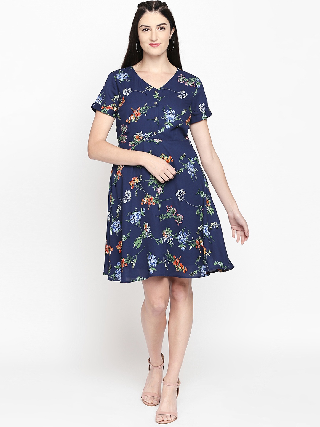 

Honey by Pantaloons Women Navy Blue Printed Fit and Flare Dress