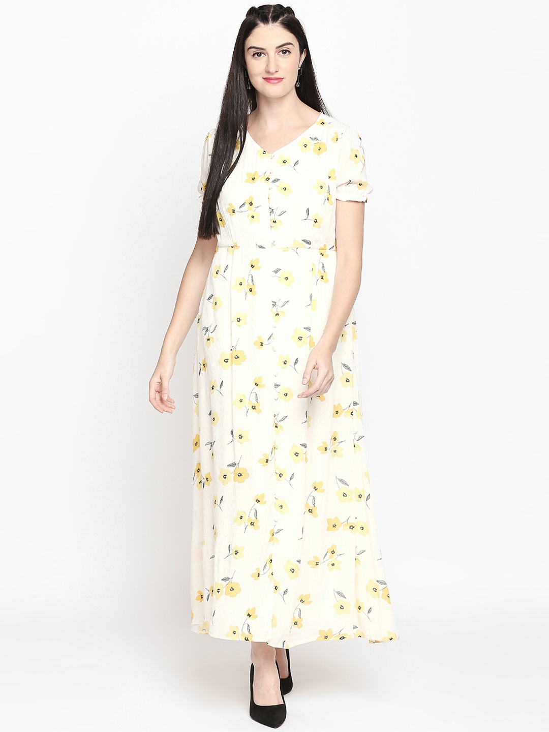 

Honey by Pantaloons Women Yellow Printed Fit and Flare Dress