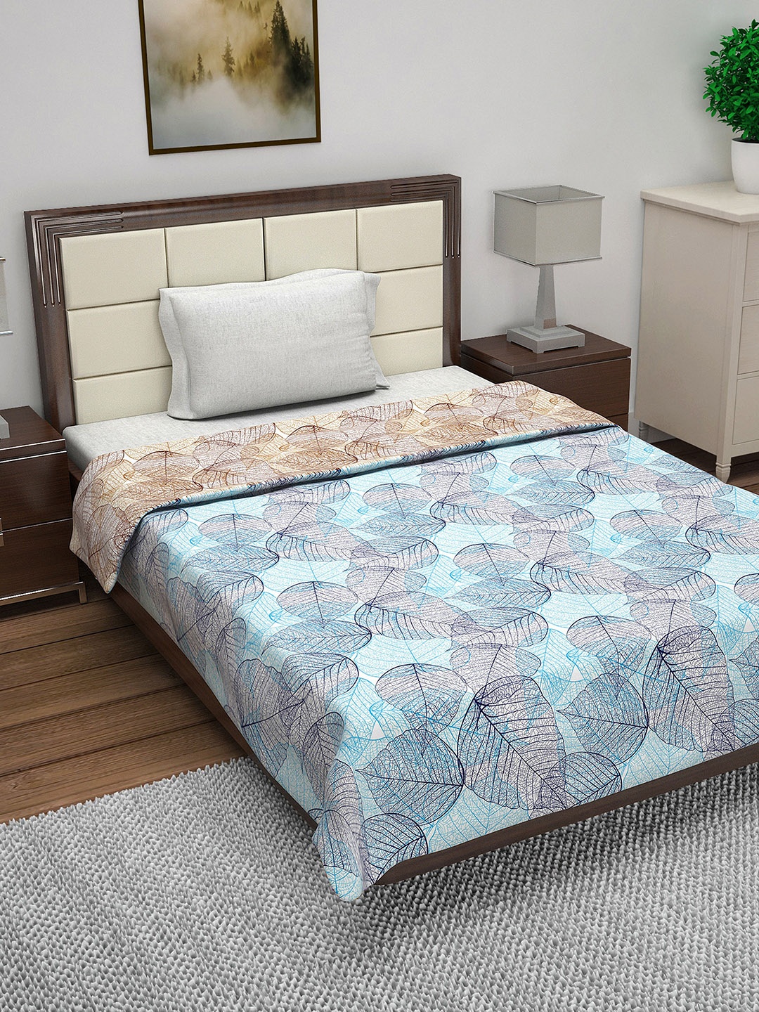 

Divine Casa Blue Floral AC Room 110 GSM Reversible Single Bed Quilt