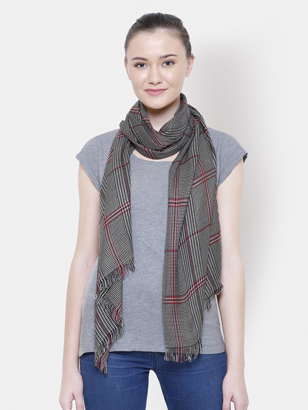 

Anekaant Women Black & White Woven Design Stole