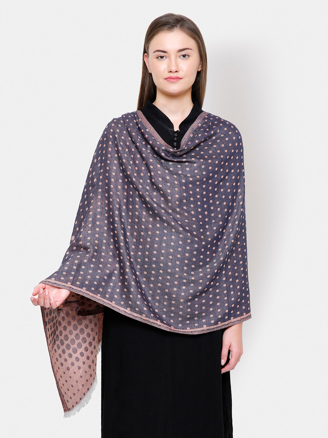 

Anekaant Women Navy-Blue & Peach-Coloured Woven-Design Shawl