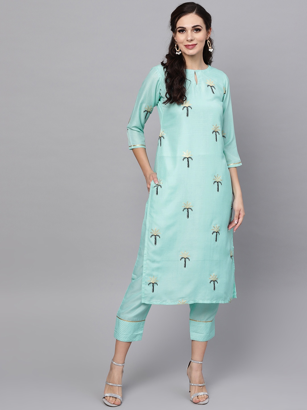 

Libas Women Blue Block Print Kurta with Trousers