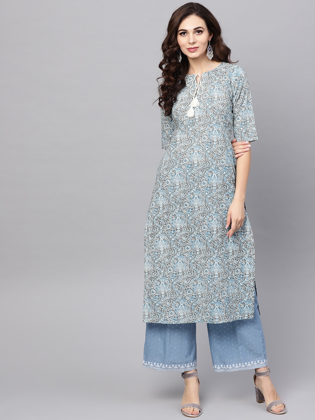 

Libas Women Blue Printed Straight Kurta