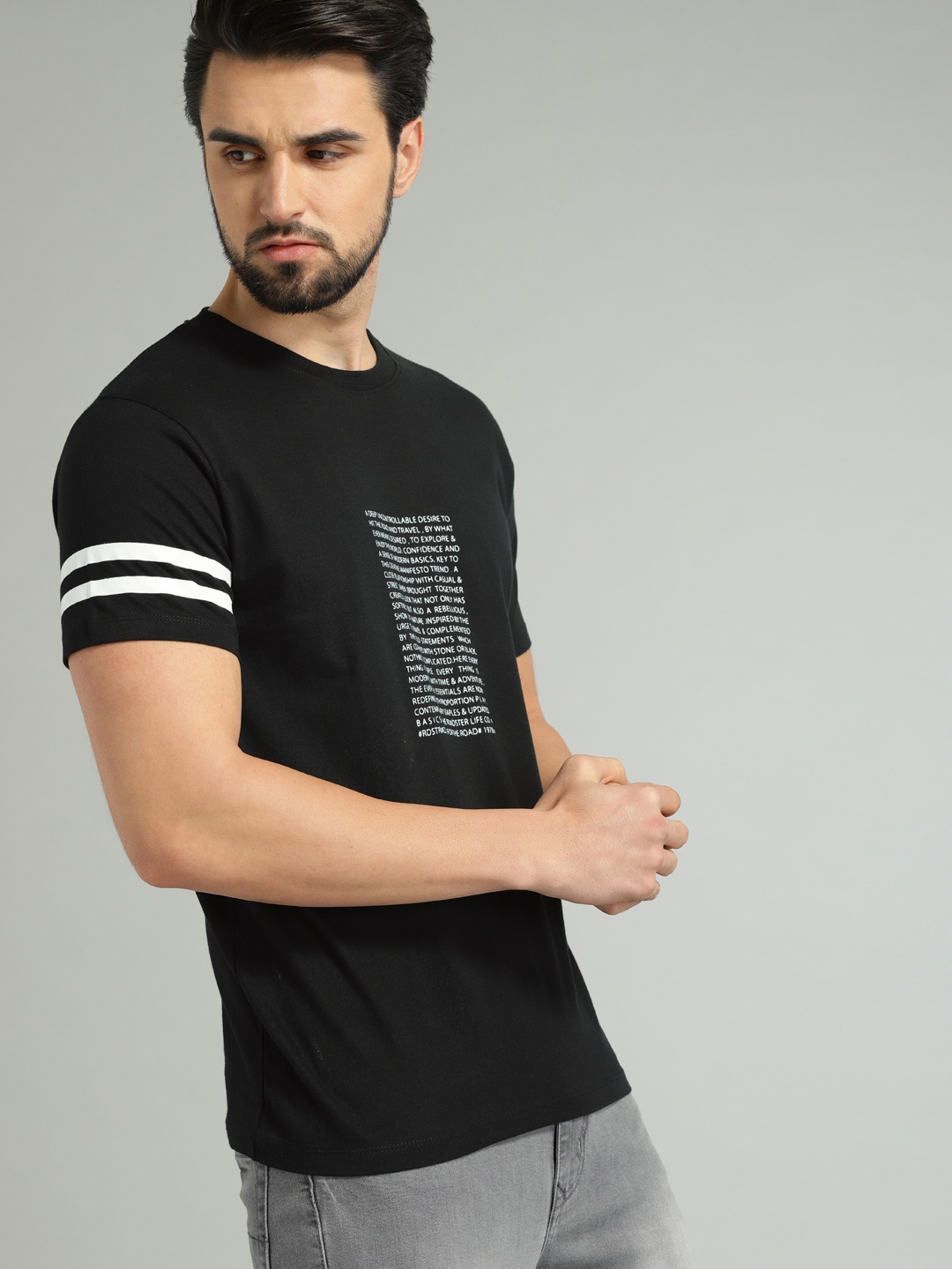 

The Roadster Lifestyle Co Men Black Printed Round Neck Pure Cotton T-shirt