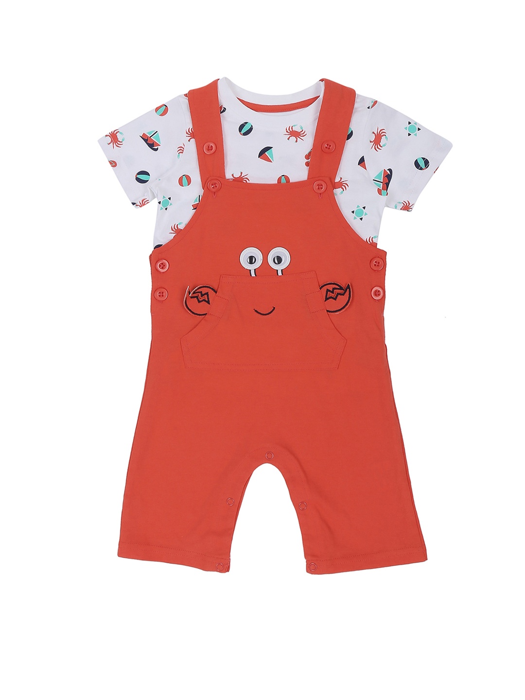 

Pantaloons Baby Boys Red Dungarees With T-Shirt