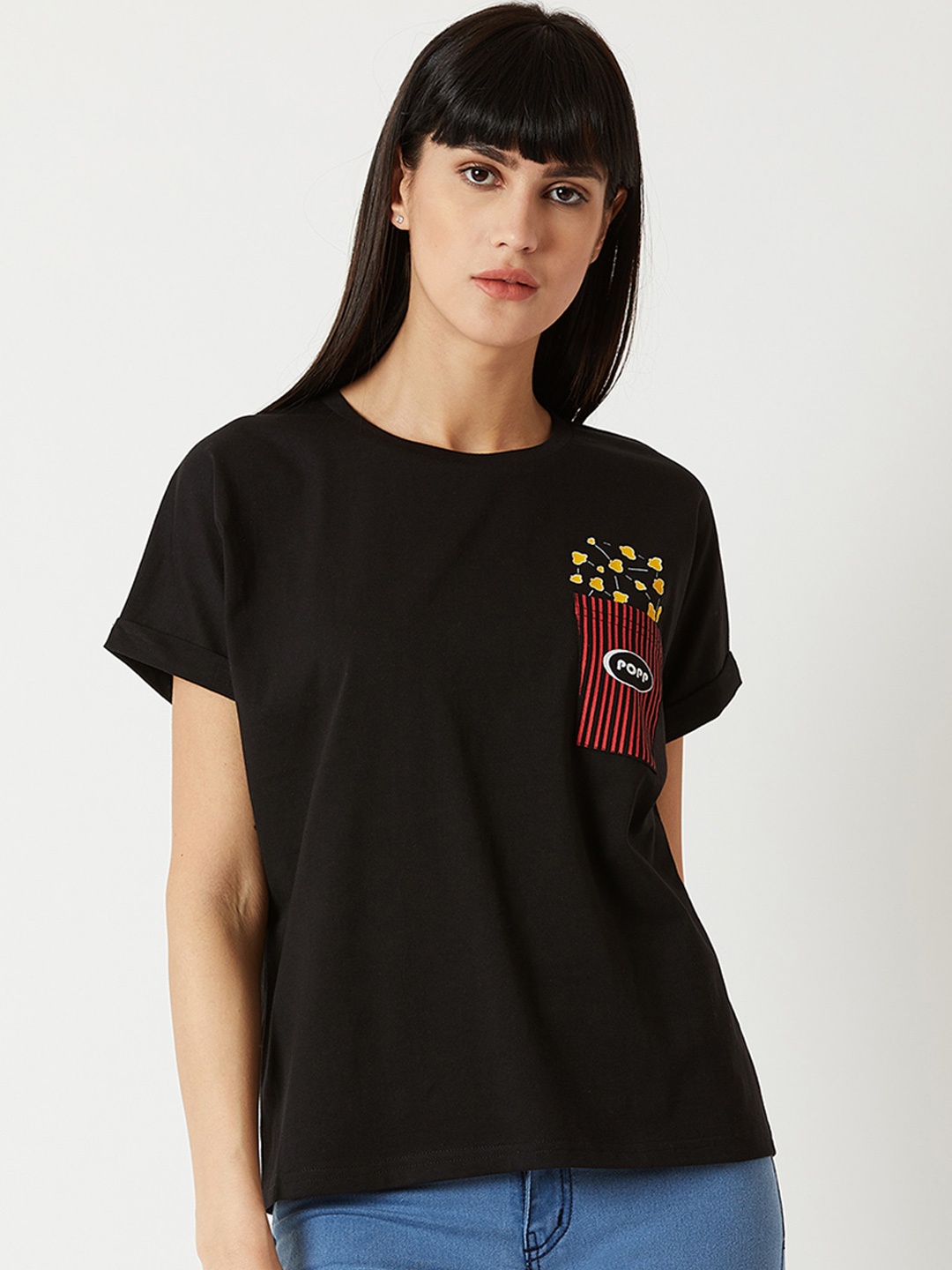 

Miss Chase Women Black Printed Round Neck T-shirt