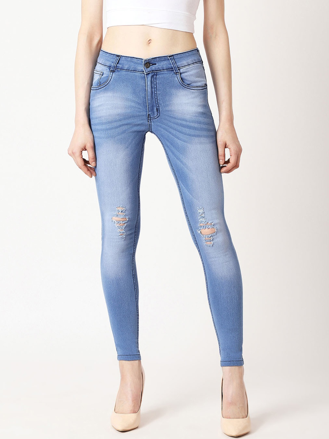 

Miss Chase Women Blue Skinny Fit Mid-Rise Mildly Distressed Jeans