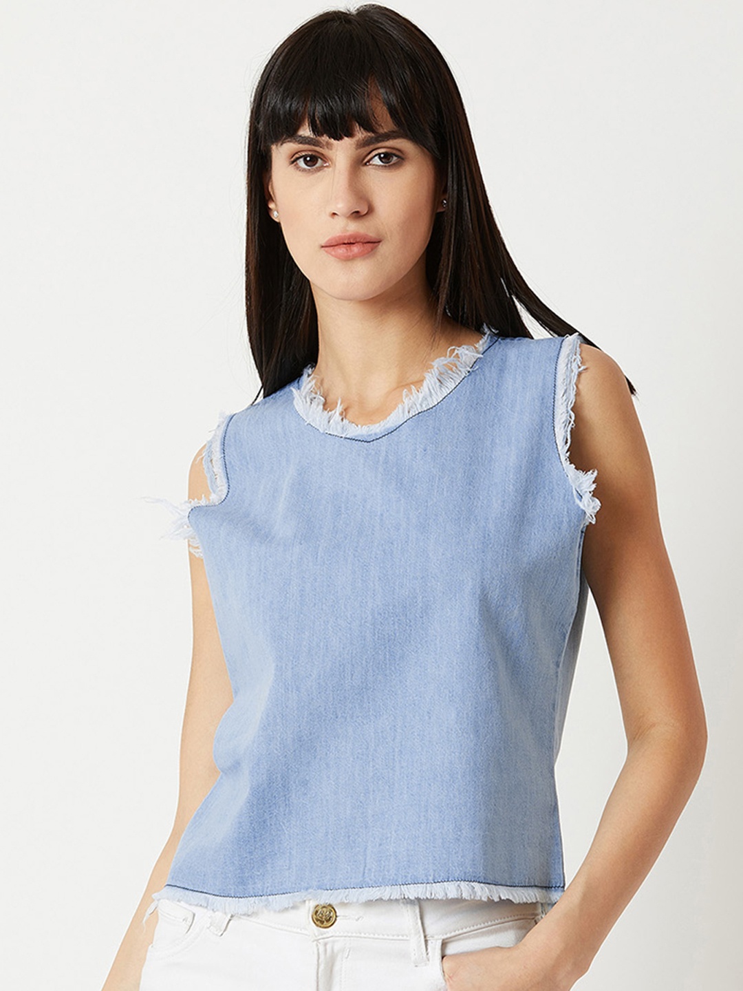 

Miss Chase Women Blue Solid Denim Top