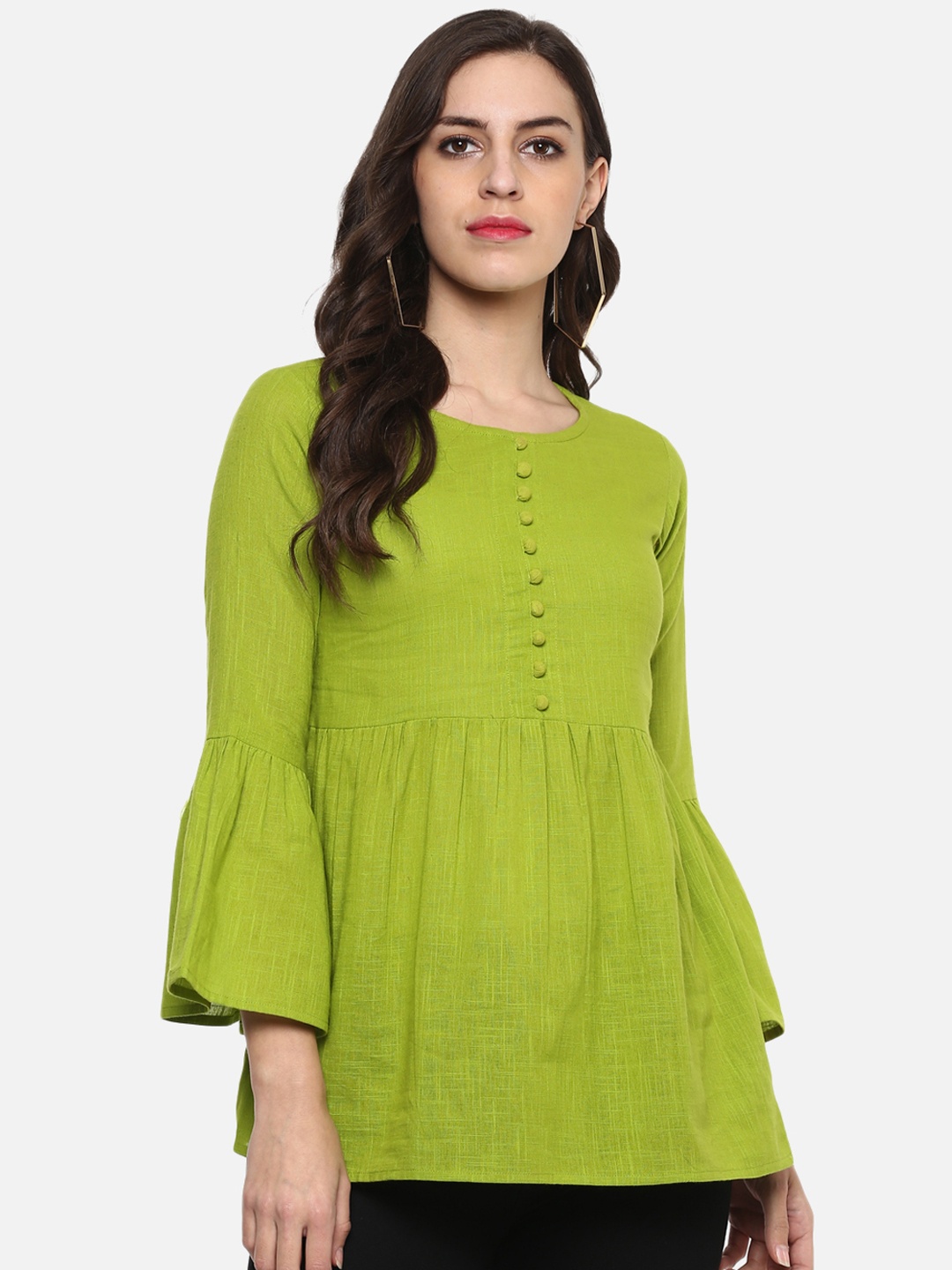 

YASH GALLERY Women Green Solid Empire Top