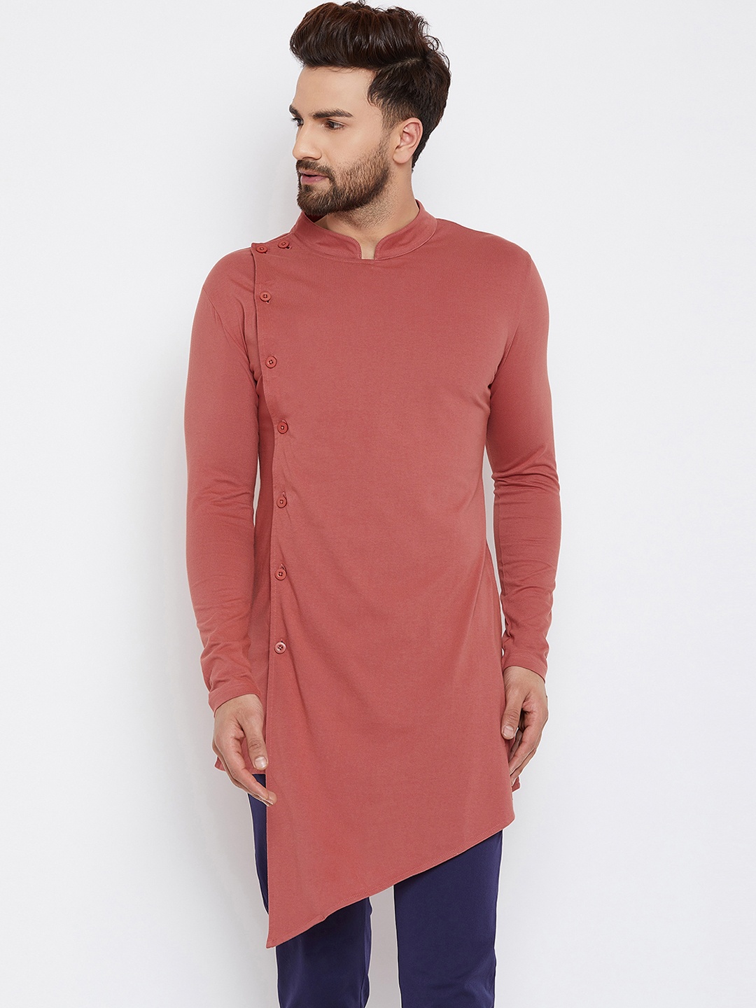 

Hypernation Men Rust Red Solid Straight Kurta