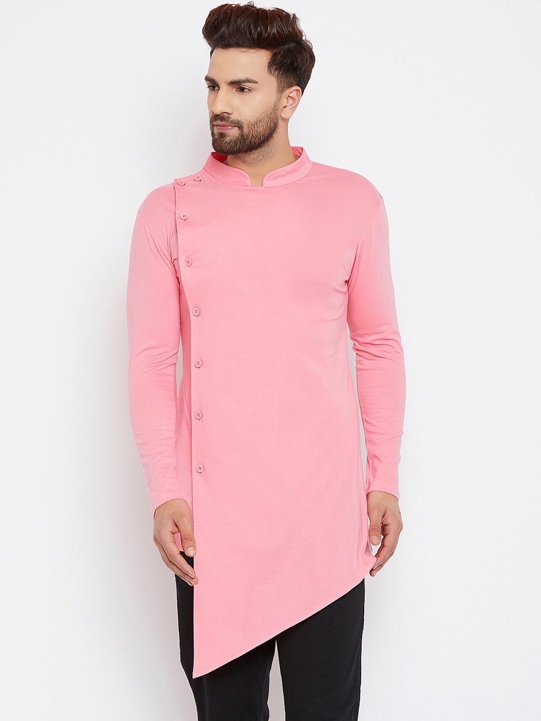 

Hypernation Men Pink Solid Straight Kurta