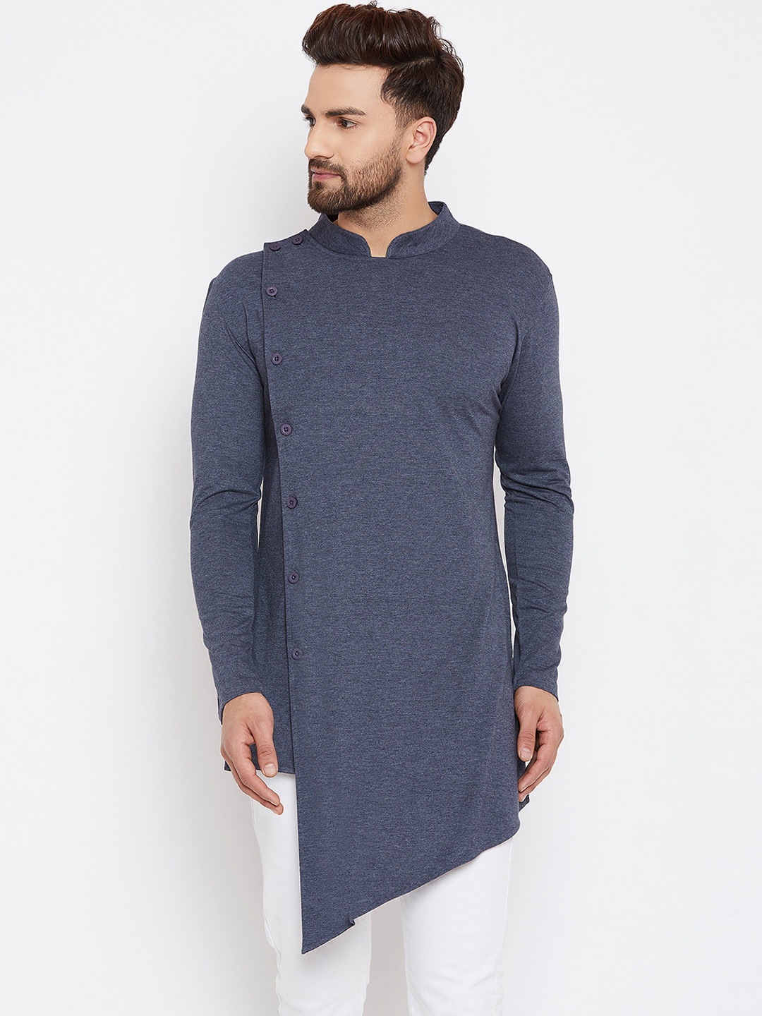 

Hypernation Men Blue Solid Straight Kurta