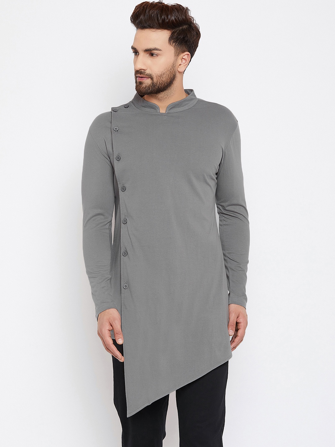 

Hypernation Men Grey Solid Straight Kurta