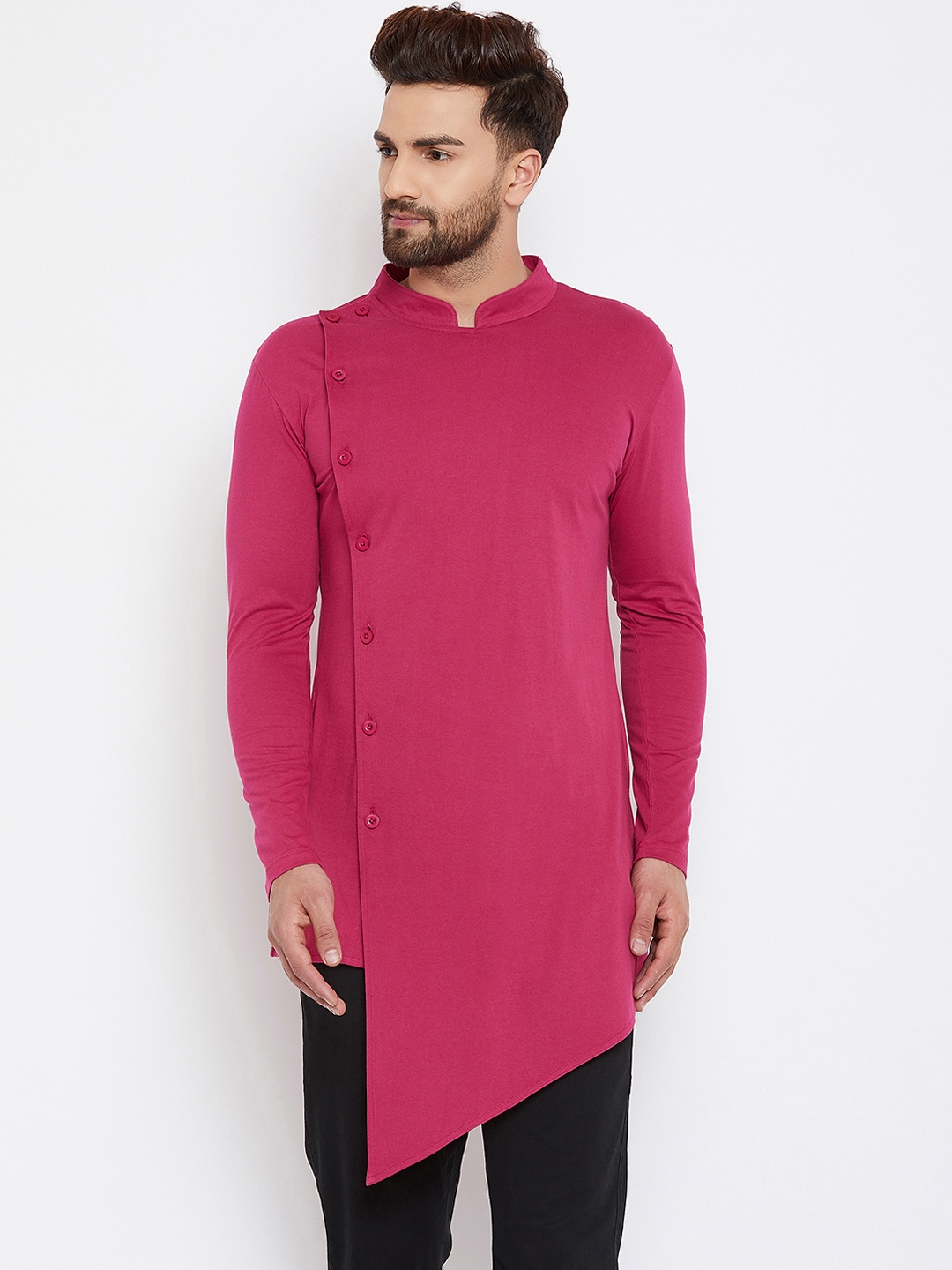 

Hypernation Men Fuchsia Solid Straight Kurta