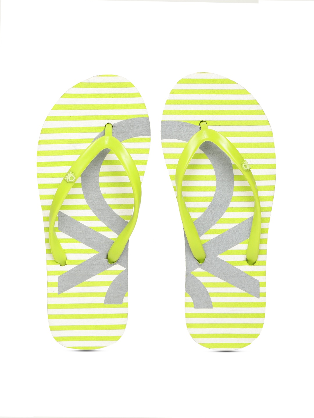 

United Colors of Benetton Women Lime Green & Off-White Striped Thong Flip-Flops