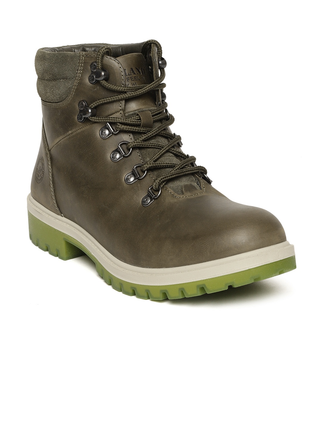 

Woodland Men Olive Green Solid Nubuck Leather Mid-Top Flat Boots