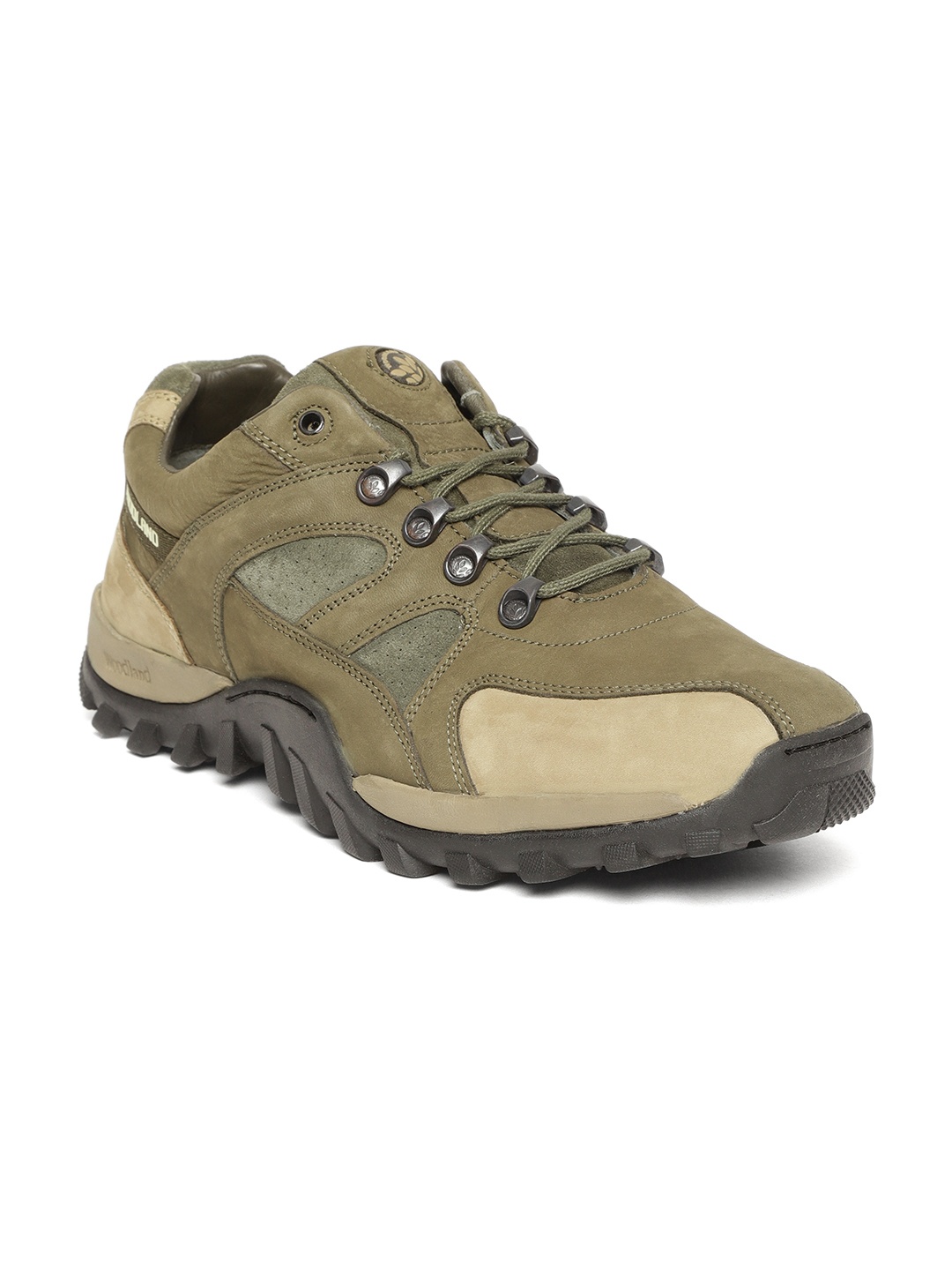 

Woodland Men Olive Green Nubuck Leather Sneakers