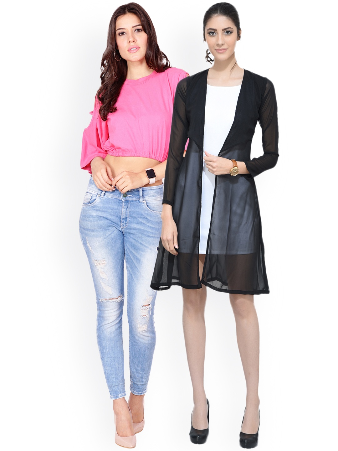 SCORPIOUS Women Pack of Shrug & Top, Pink