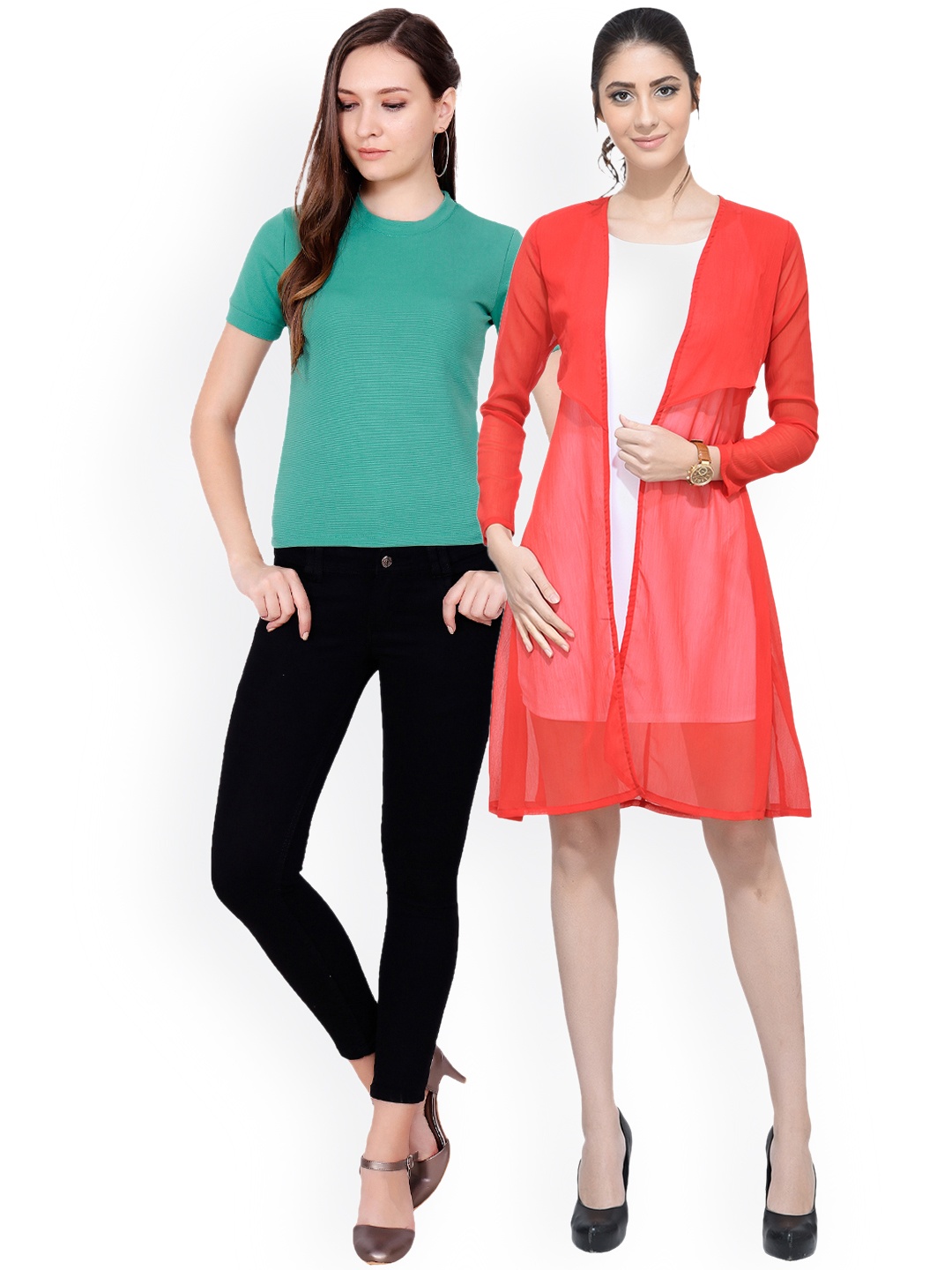 SCORPIOUS Women Pack of Shrug & Top, Green