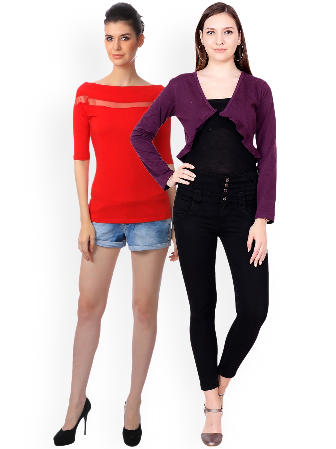 

SCORPIOUS Women Pack of Shrug & Top, Red