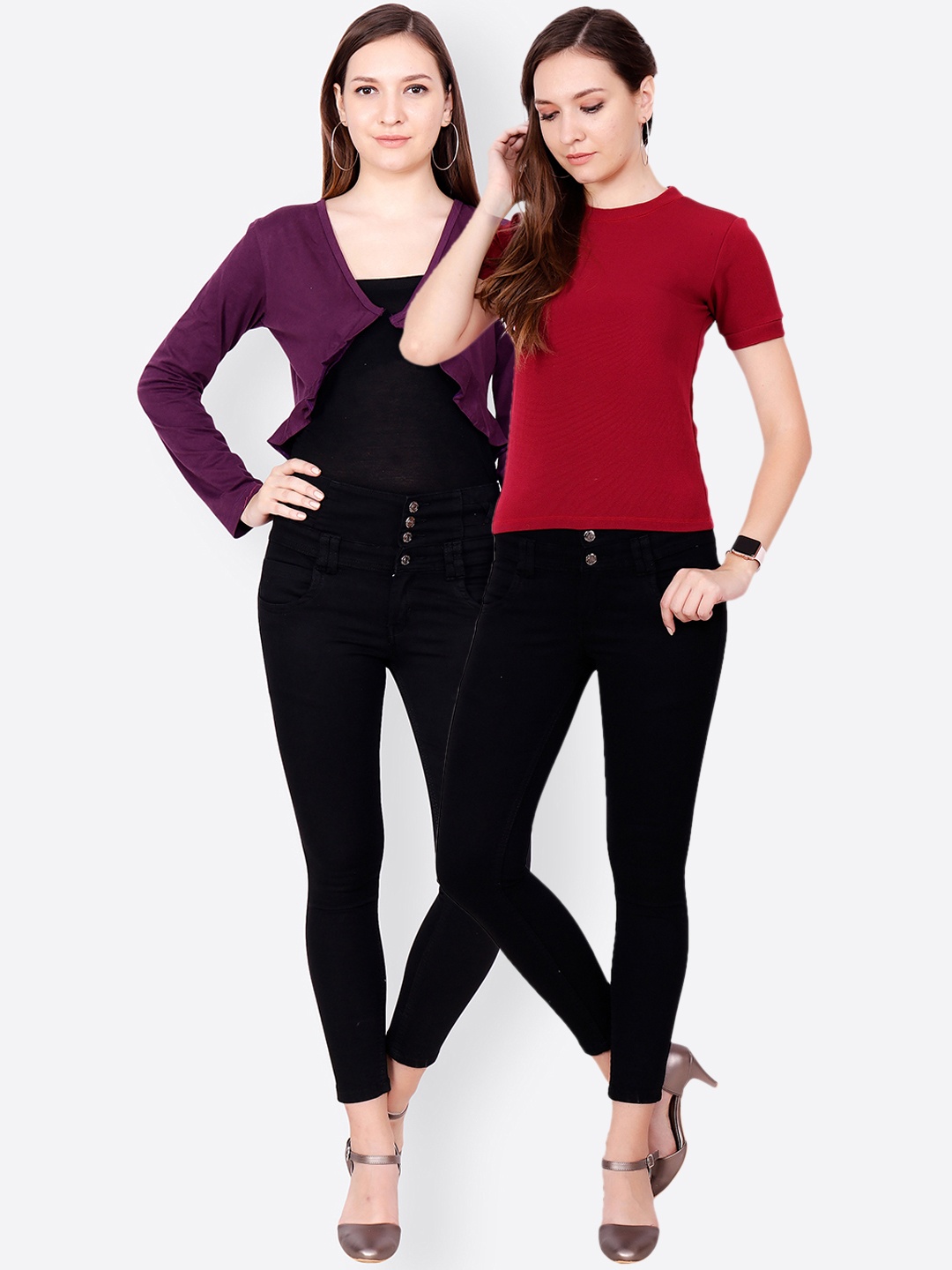 SCORPIOUS Women Pack of Shrug & Top, Purple