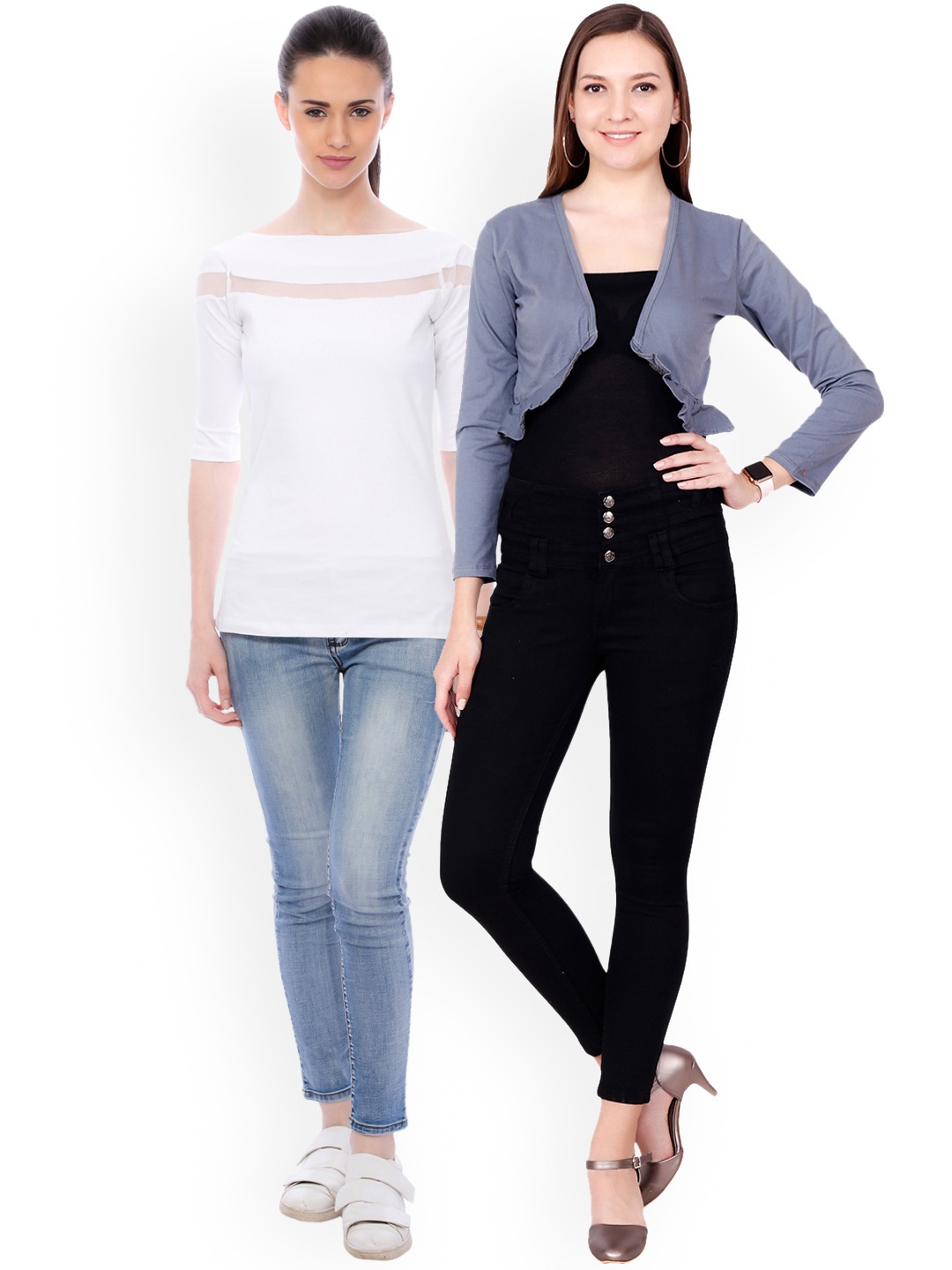 SCORPIOUS Women Pack of Shrug & Pure Cotton Top, White