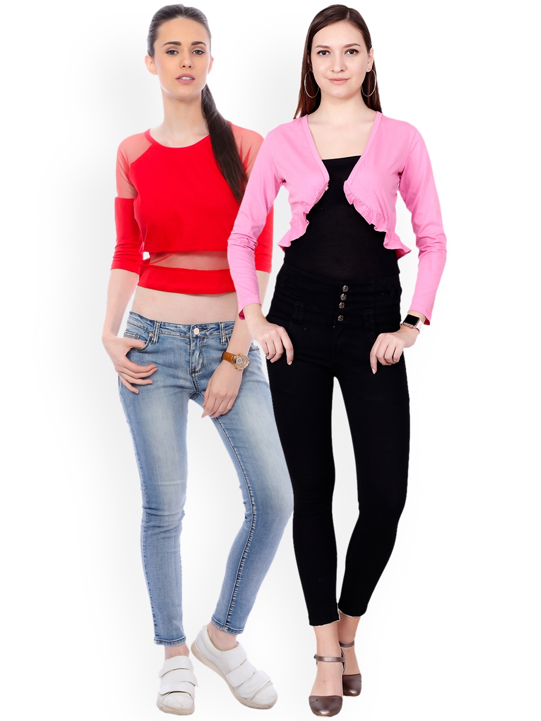 SCORPIOUS Women Pack of Shrug and Pure Cotton Top, Red