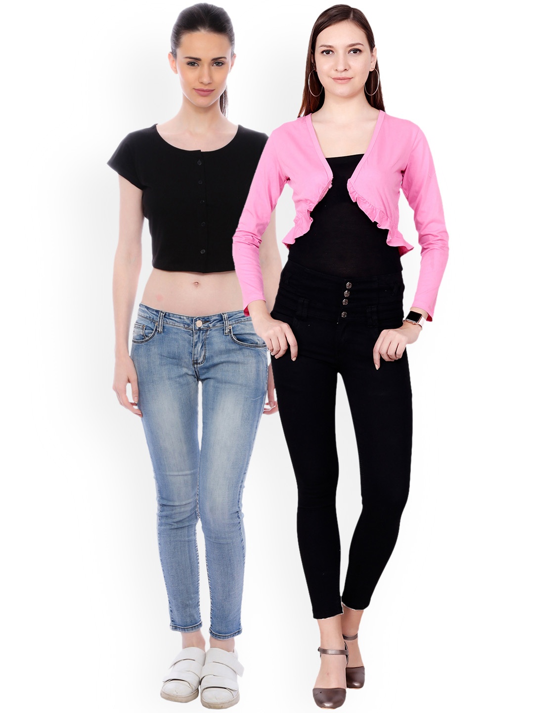 SCORPIOUS Women Pack of Shrug and Pure Cotton Top, Black