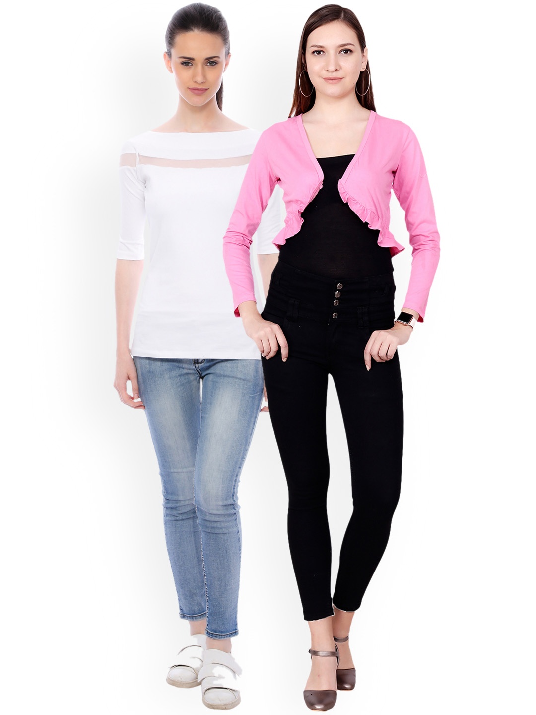 

SCORPIOUS Women Pack of Shrug and Pure Cotton Top, White