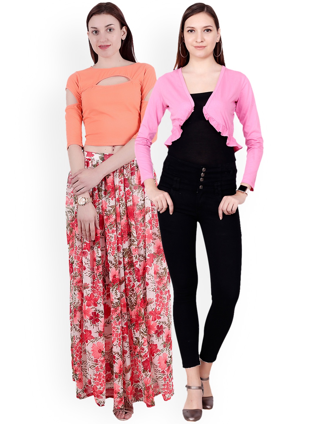 SCORPIOUS Women Pack of Shrug and Top, Orange