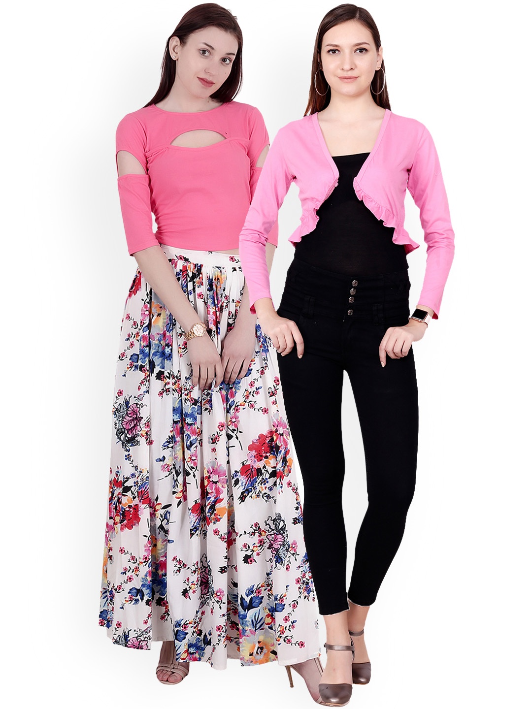 SCORPIOUS Women Pack of Shrug and Top, Pink