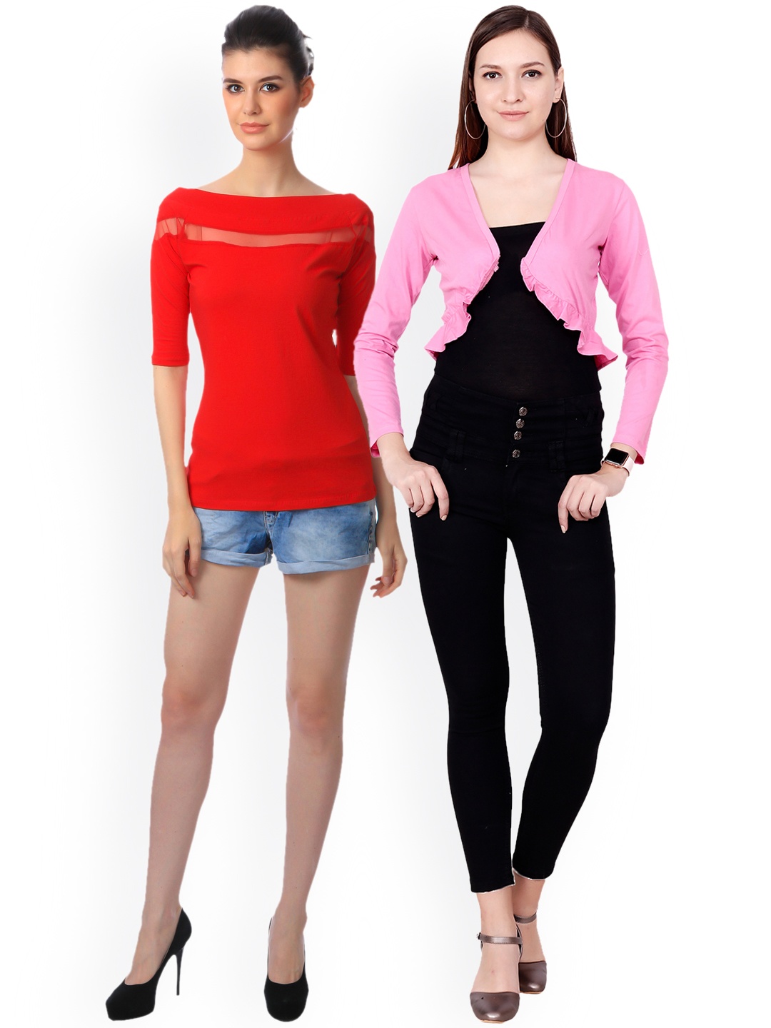 

SCORPIOUS Women Pack of Shrug and Top, Red