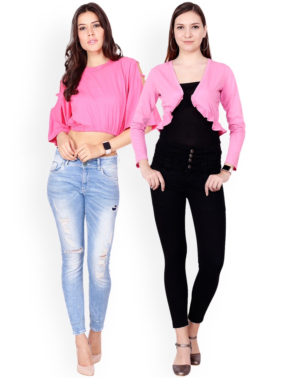 SCORPIOUS Women Pack of Shrug and Top, Pink