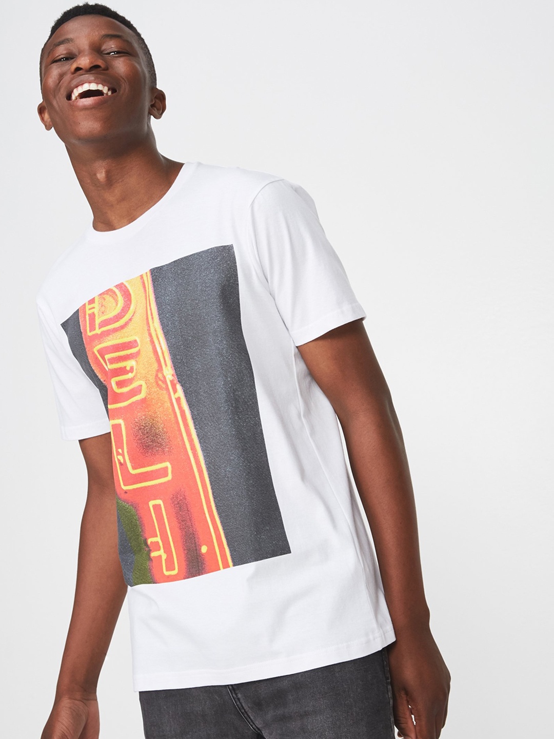 

COTTON ON Men White Printed Round Neck T-shirt