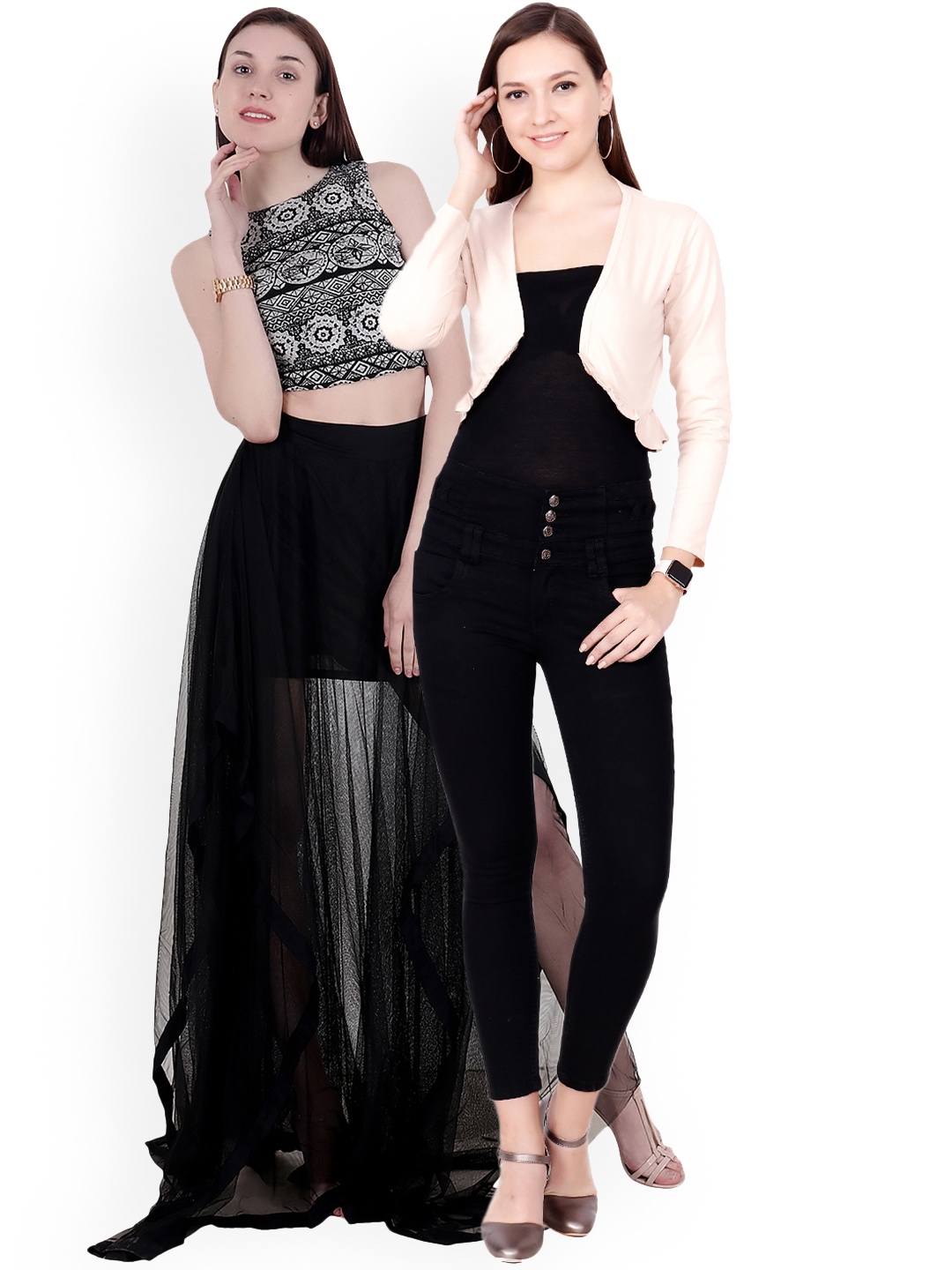 SCORPIOUS Women Pack of Shrug and Top, Cream