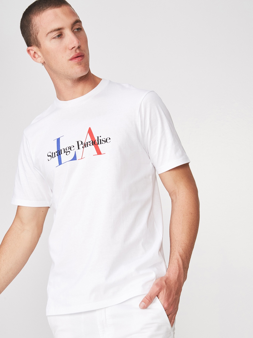 

COTTON ON Men White Printed Round Neck T-shirt