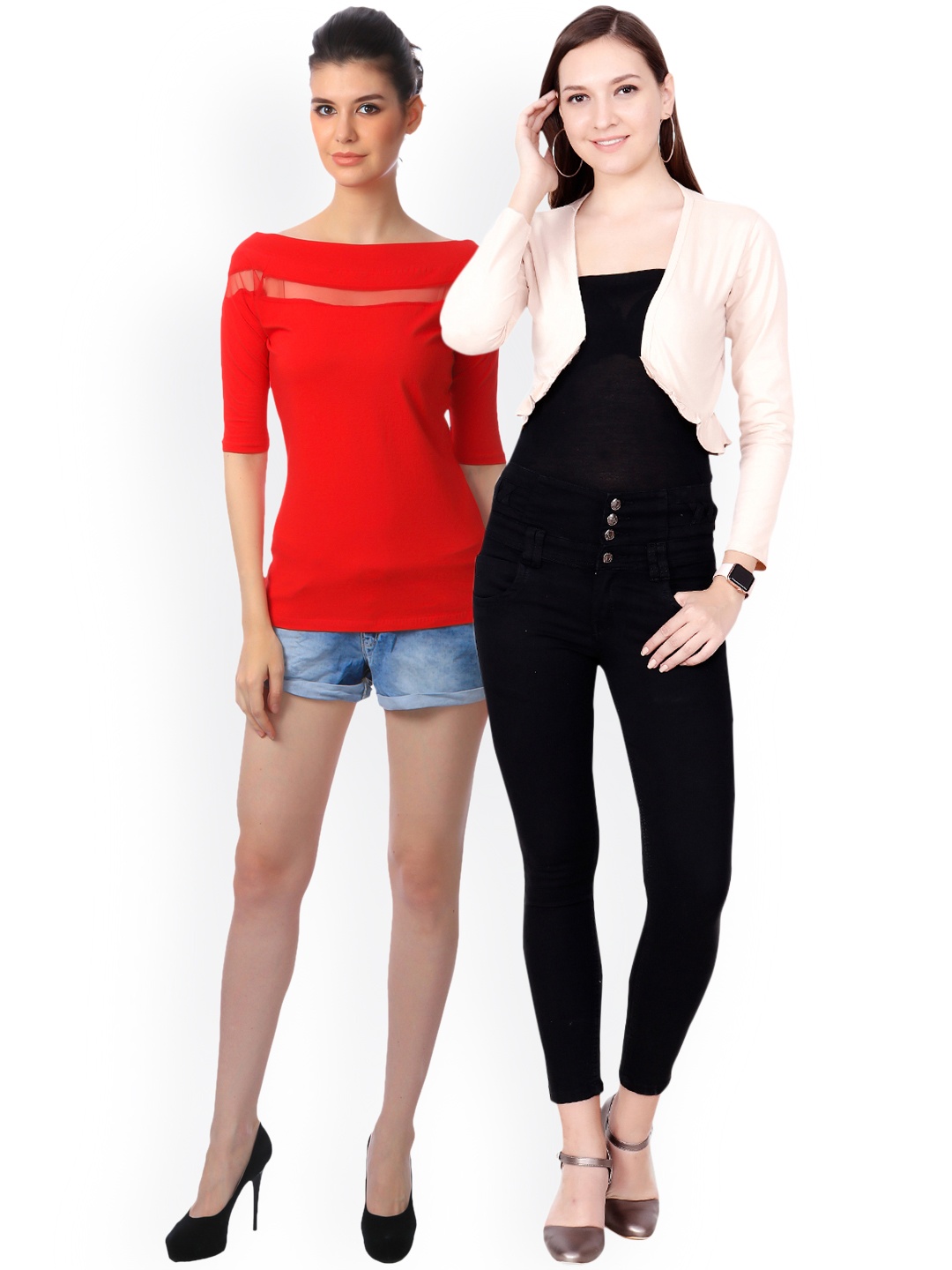 

SCORPIOUS Women Pack of Shrug and Top, Cream