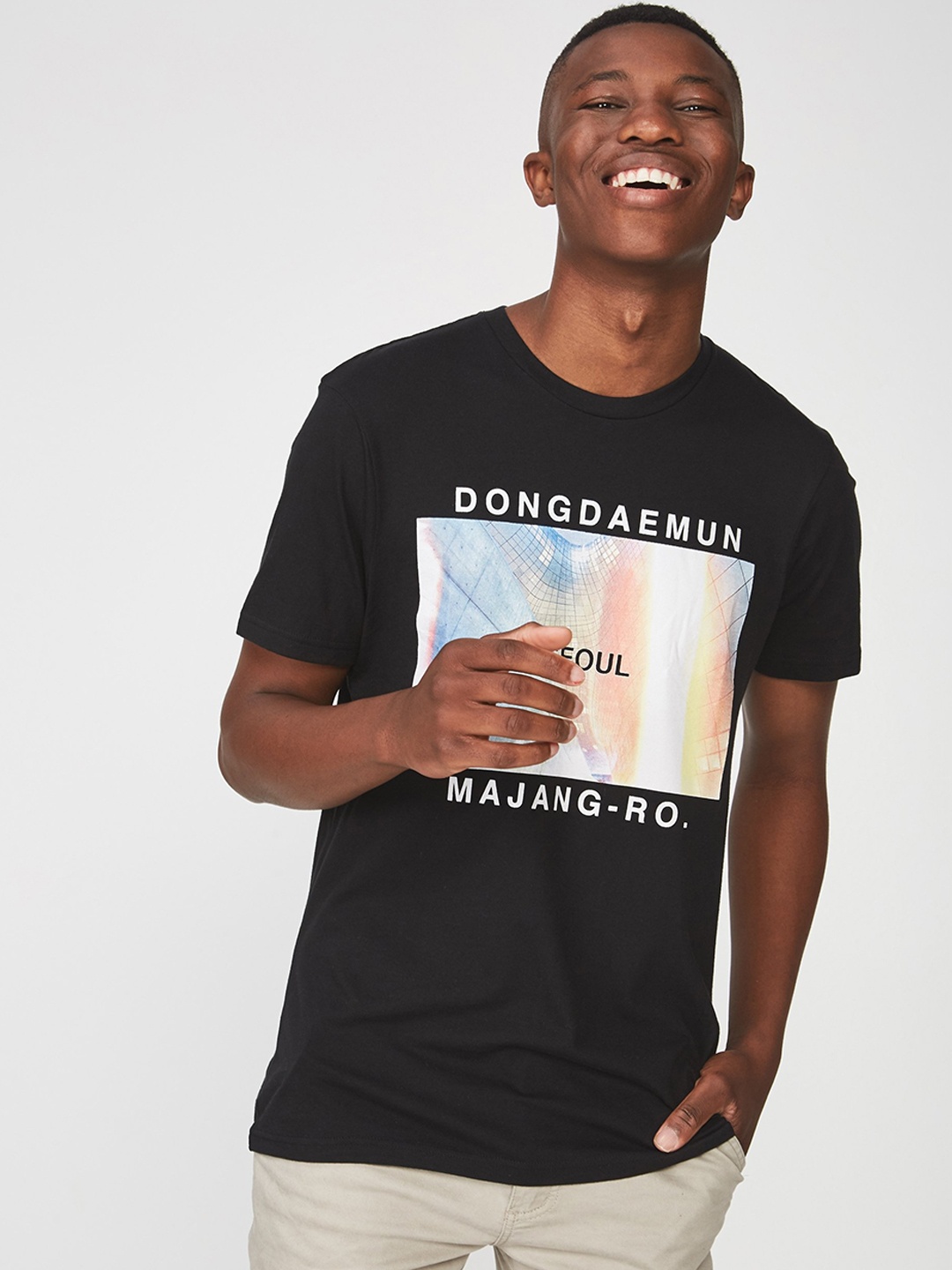 

COTTON ON Men Black Printed Round Neck T-shirt