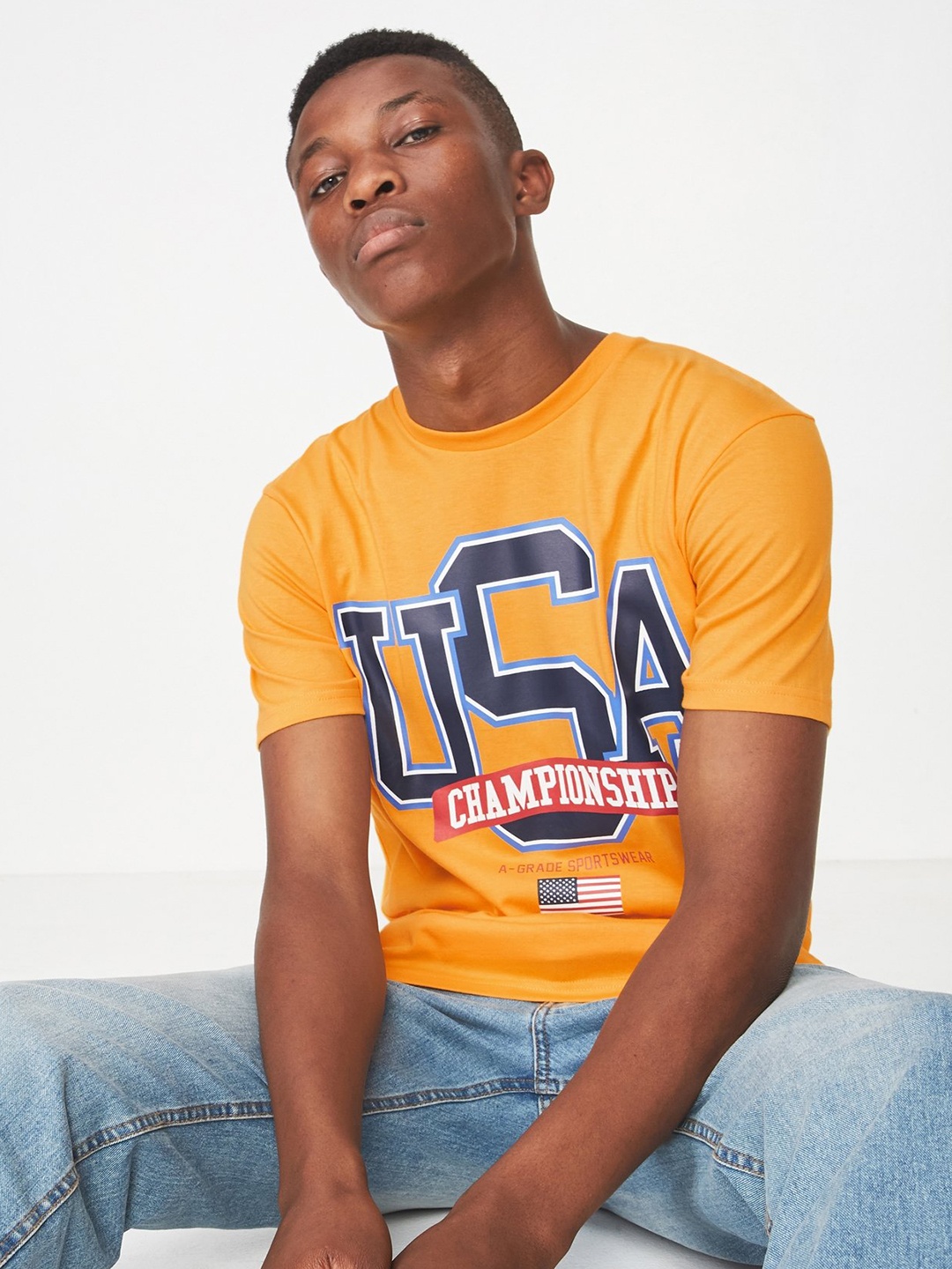 

COTTON ON Men Yellow Printed Round Neck T-shirt