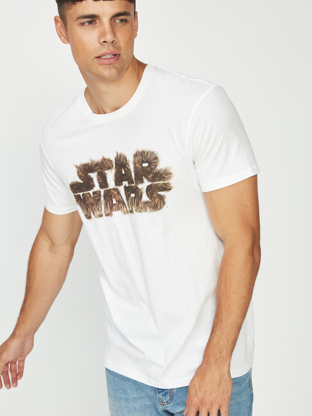 

COTTON ON Men White Printed Round Neck Star Wars T-shirt