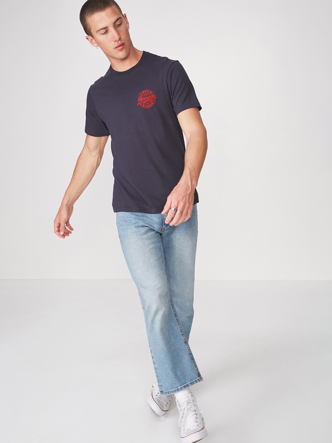

COTTON ON Men Navy Blue Printed Round Neck shinjuku T-shirt