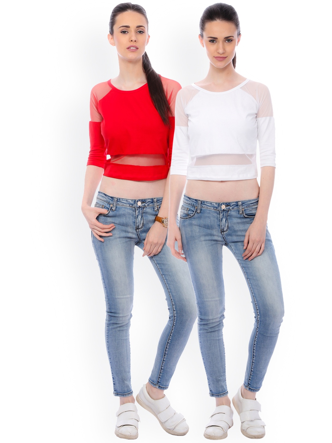 

SCORPIOUS Women Pack of 2 Crop Pure Cotton Tops, White