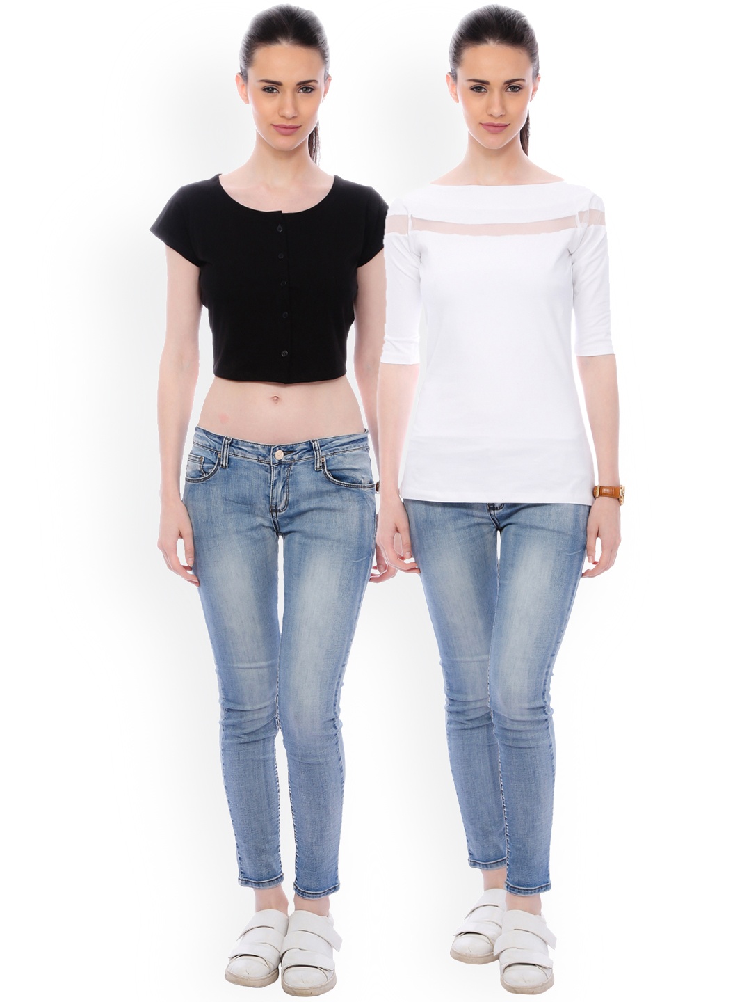 SCORPIOUS Women Pack of two Pure Cotton Tops, White