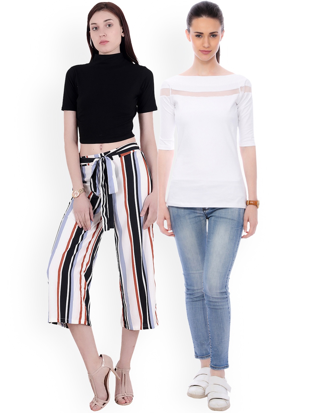 SCORPIOUS Women Pack of two Pure Cotton Tops, White