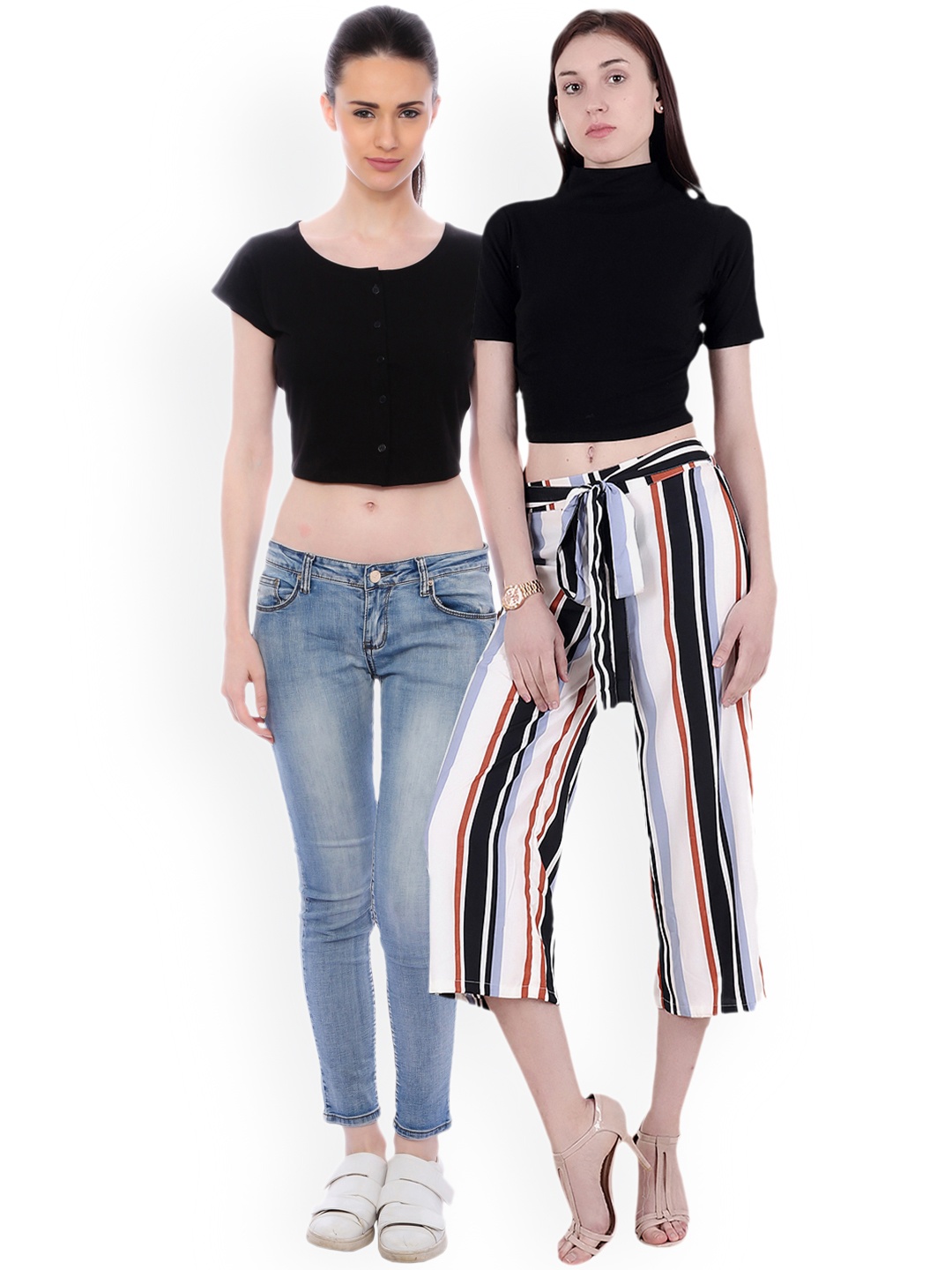 

SCORPIUS Women Pack of 2 Black Solid Crop Tops