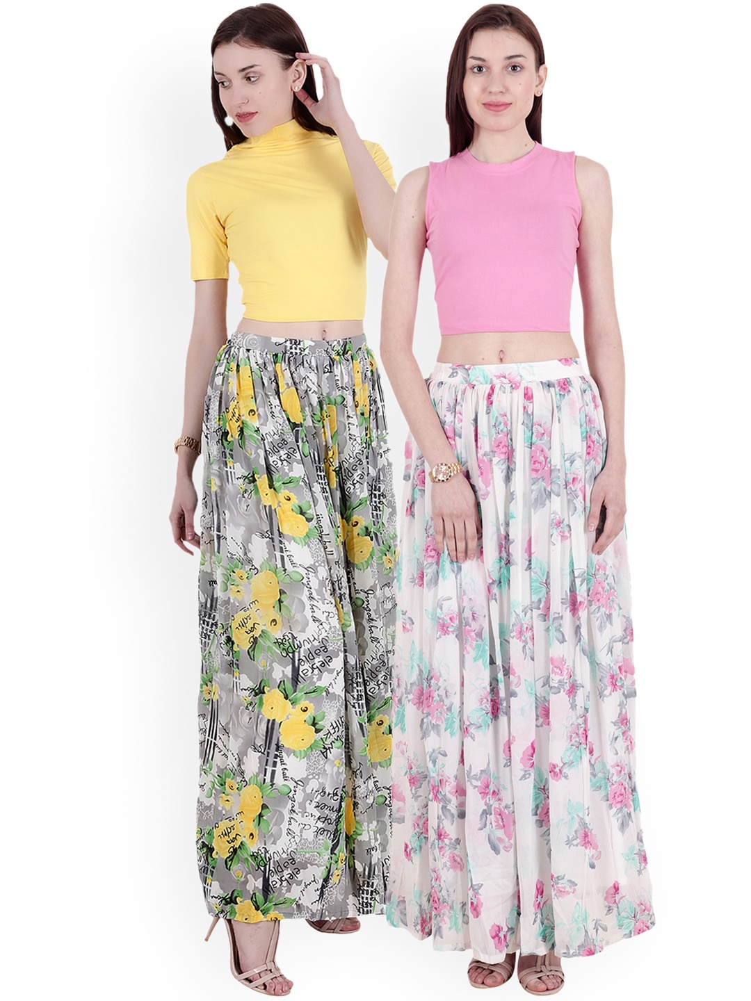 

SCORPIUS Women Pack of 2 Solid crop Tops, Yellow